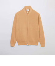 片畦プレーティング ジップアップニット