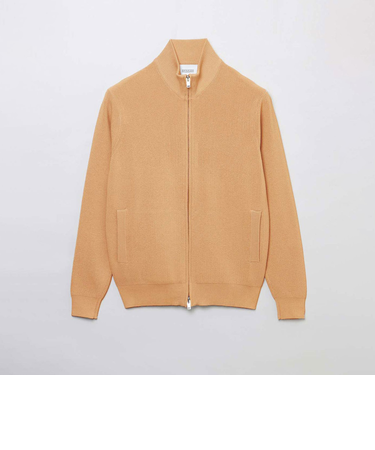 片畦プレーティング ジップアップニット