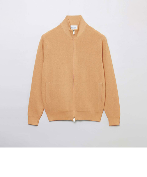 片畦プレーティング ジップアップニット