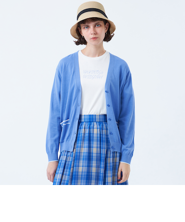 トリミングカラーVネックカーディガン