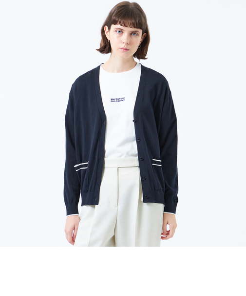 トリミングカラーVネックカーディガン