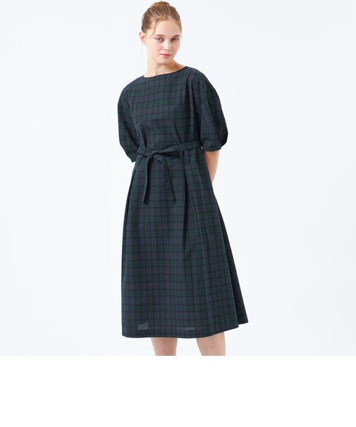 サッカーチェックパフスリーブワンピース