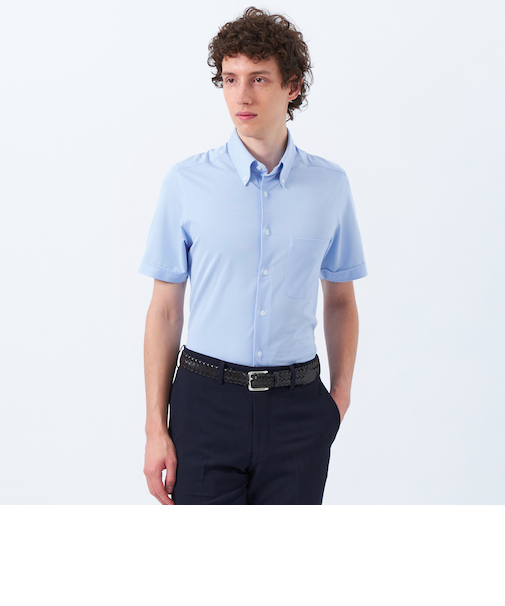 トロッター トリコットジャージー半袖ボタンダウンシャツ  無地/ストライプ