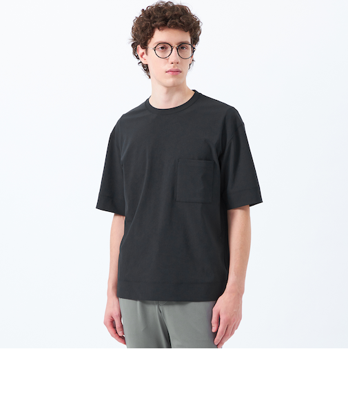 ドライフラットストレッチ クルーネック五分袖ポケT