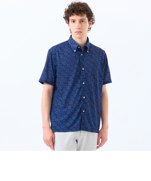 ボタニカルプリント ボタンダウン半袖シャツ