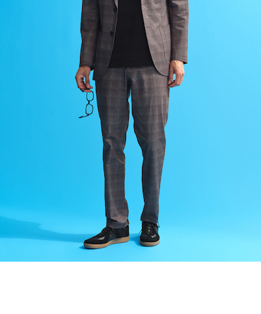 テーラードジャージーパンツ ツイル/チェックプリントメッシュ