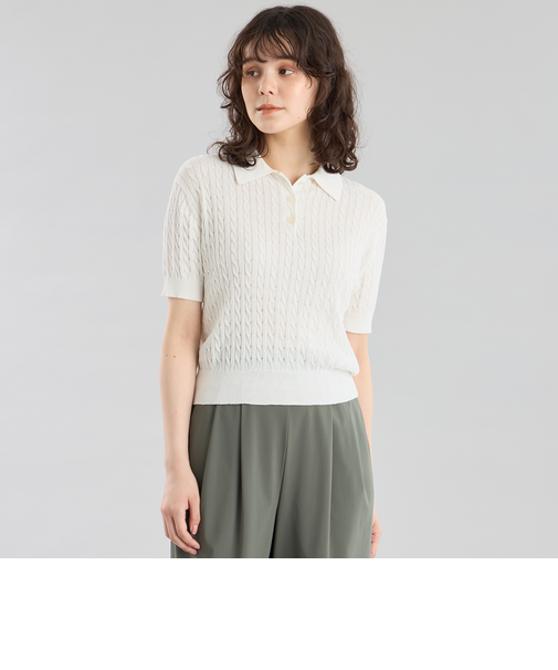 GREY LABEL ハイベージケーブルニットポロ