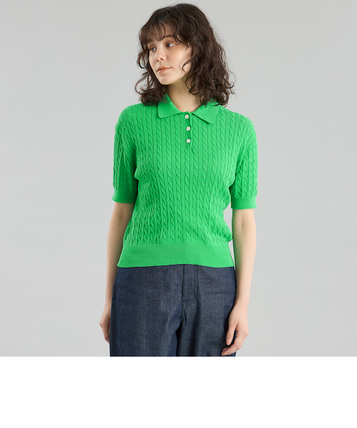 GREY LABEL ハイベージケーブルニットポロ