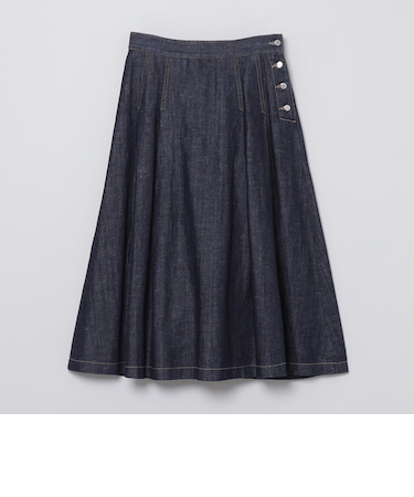 コットンリネンデニムタックプリーツスカート