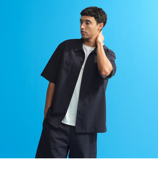 空羽サッカーチェック 半袖オープンカラーシャツ