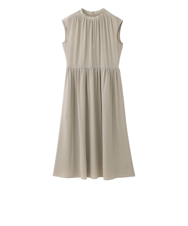 スタンドカラーギャザーワンピース