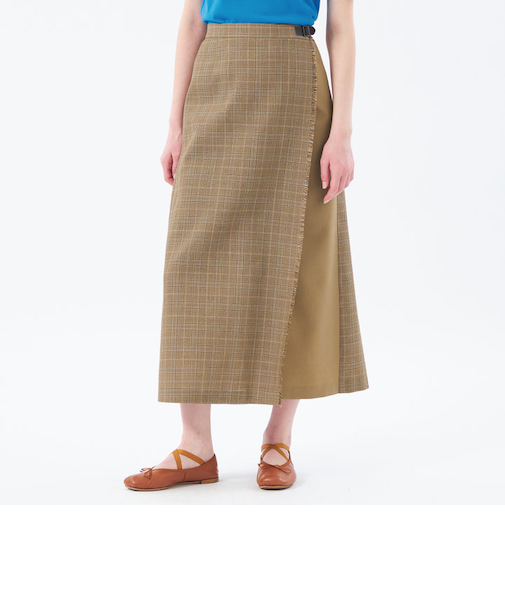 バスケットチェックサイドベルトスカート