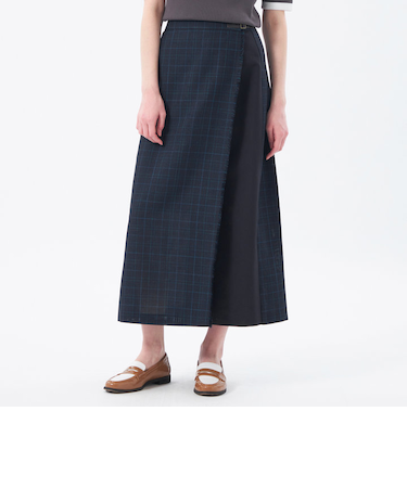 バスケットチェックサイドベルトスカート