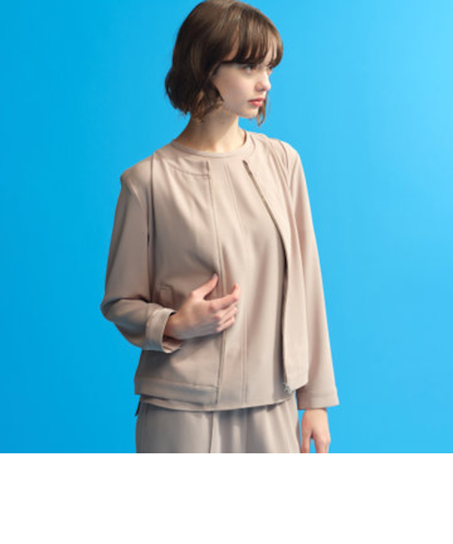 バックサテンノーカラージップジャケット