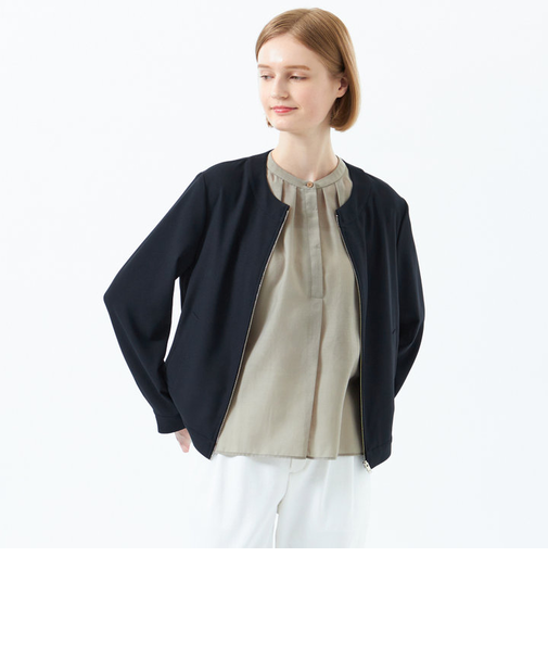 バックサテンノーカラージップジャケット