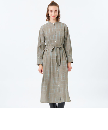 タックスリーブチェックシャツドレス