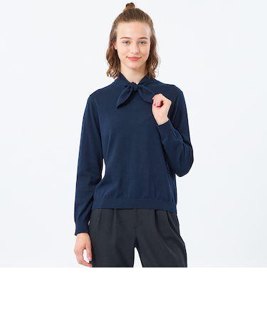 リボンタイロングスリーブニット