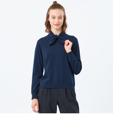 リボンタイロングスリーブニット