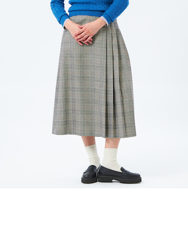 サイドプリーツチェックツイードスカート
