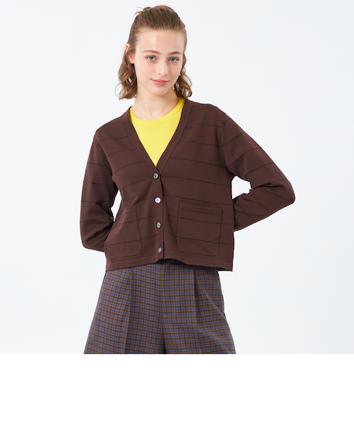 ラメボーダーVネックカーディガン