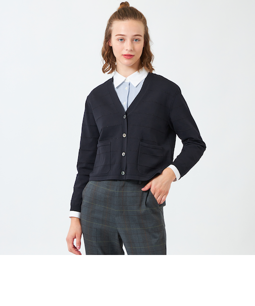 ラメボーダーVネックカーディガン