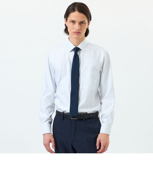 トロッター セミワイドシャツ 無地/ブルーバリエーション