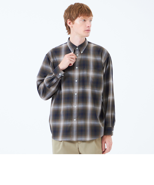 長袖オーバーサイズボタンダウンシャツ オンブレチェック