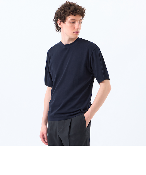 30/1ミニカノコ クルーネック半袖ニットTシャツ