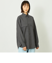 GREY LABAL ウールストライプオフィサーシャツ