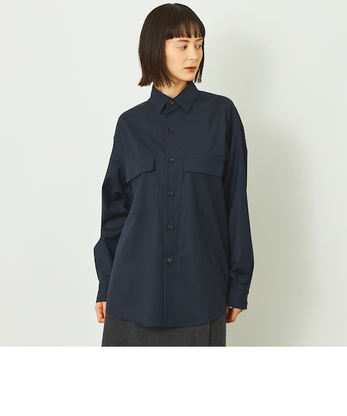 GREY LABAL ウールストライプオフィサーシャツ