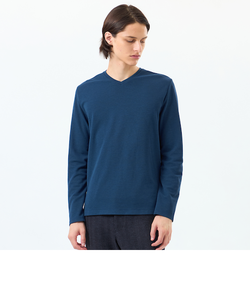 ストレッチミラノリブ VネックロンT