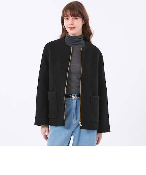 WEB&一部店舗限定】ウールパイルノーカラーショートコート