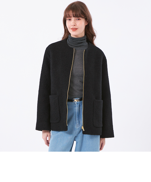 【WEB&一部店舗限定】ウールパイルノーカラーショートコート