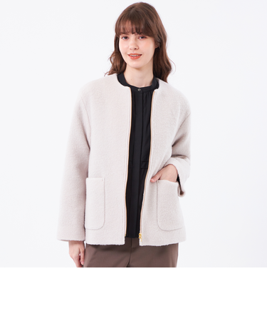 【WEB&一部店舗限定】ウールパイルノーカラーショートコート