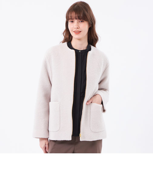 【WEB&一部店舗限定】ウールパイルノーカラーショートコート