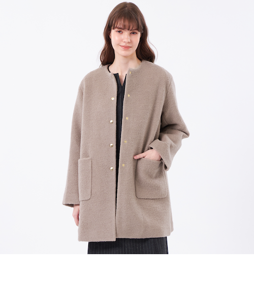 WEB&一部店舗限定】ウールパイルノーカラーコート