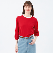 フリルカラーパフスリーブニット