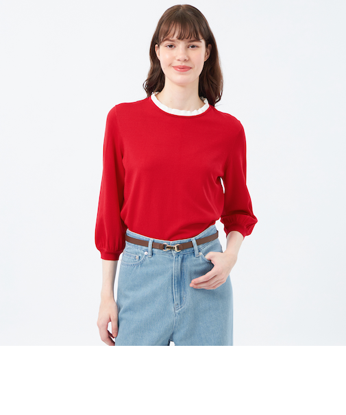 フリルカラーパフスリーブニット