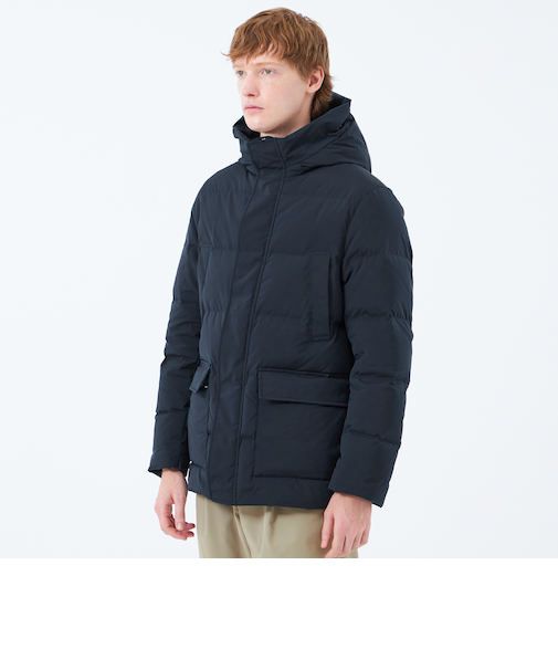 メモリーストレッチ フーデッドダウンブルゾン