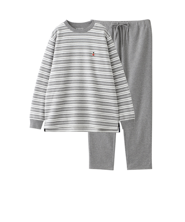 【WEB限定】パイルボーダー裏起毛＆無地パンツ パジャマ