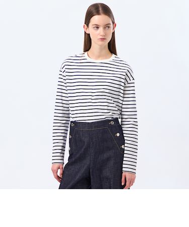 ラウンドヘムシルケットボーダーカットソー