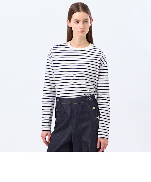 ラウンドヘムシルケットボーダーカットソー