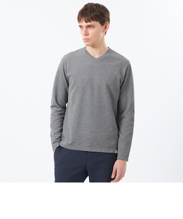 VネックロンT ストレッチミラノリブ