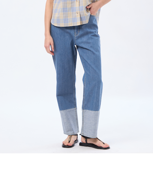 コットンリネンカラーブロックデニム