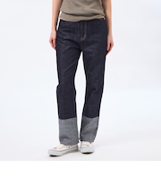 コットンリネンカラーブロックデニム