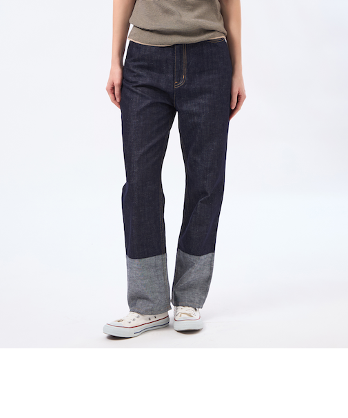 コットンリネンカラーブロックデニム