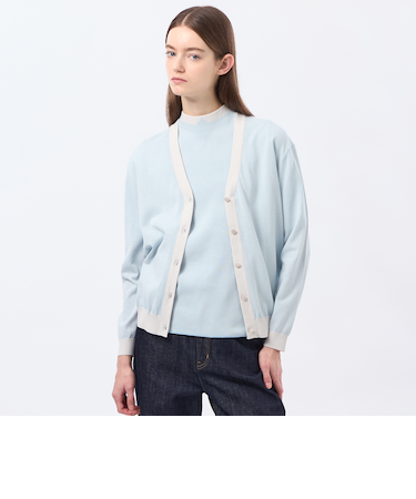 バイカラーファインコットンカーディガン