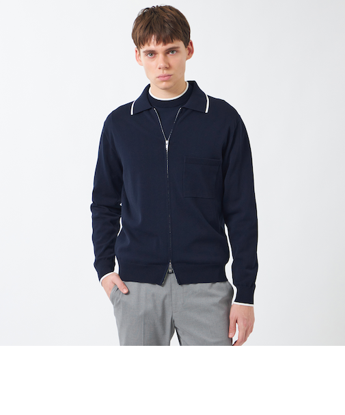 12Gプレーティング天竺 ライン入り襟付きジップアップ