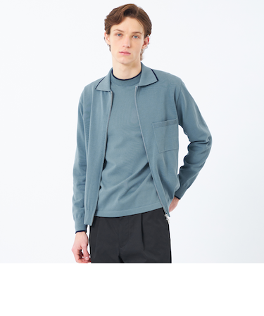 12Gプレーティング天竺 ライン入り襟付きジップアップ