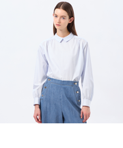 コットンサテンロールカラーブラウス